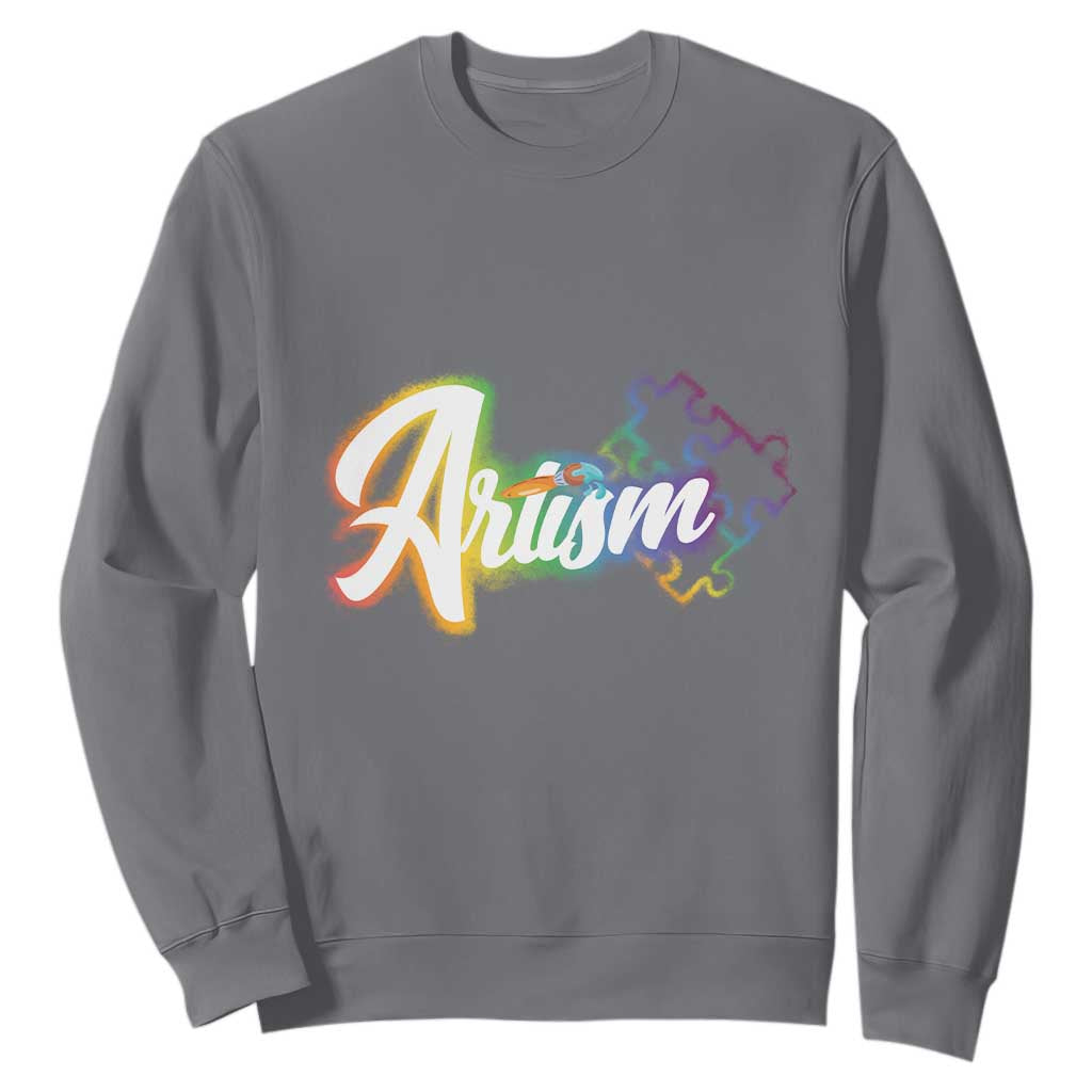 Autism Awareness Sweatshirt Artism Artist Autistic Rainbow Puzzle Aesthetic TS09 Charcoal Printyourwear