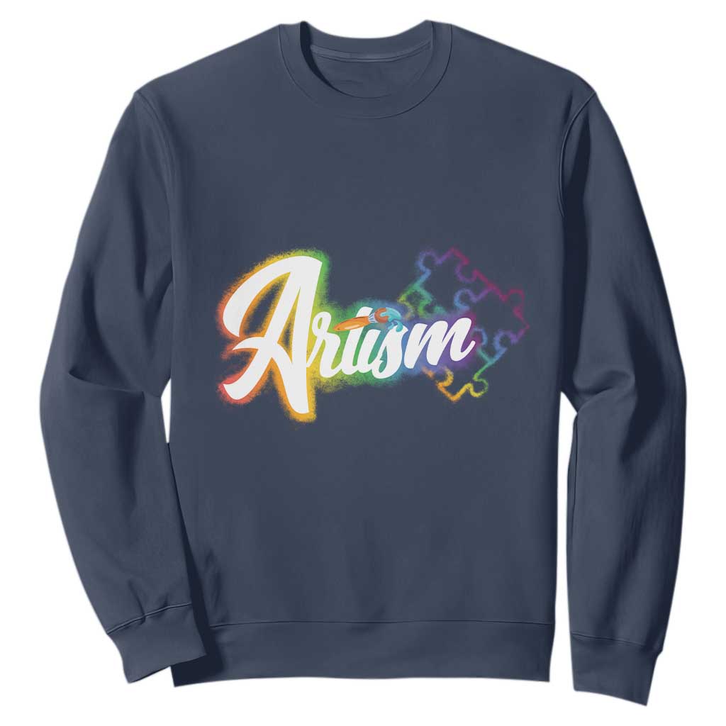 Autism Awareness Sweatshirt Artism Artist Autistic Rainbow Puzzle Aesthetic TS09 Navy Printyourwear