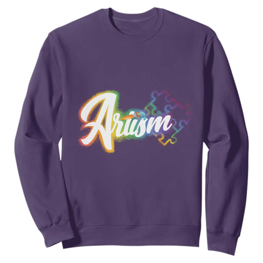 Autism Awareness Sweatshirt Artism Artist Autistic Rainbow Puzzle Aesthetic TS09 Purple Printyourwear