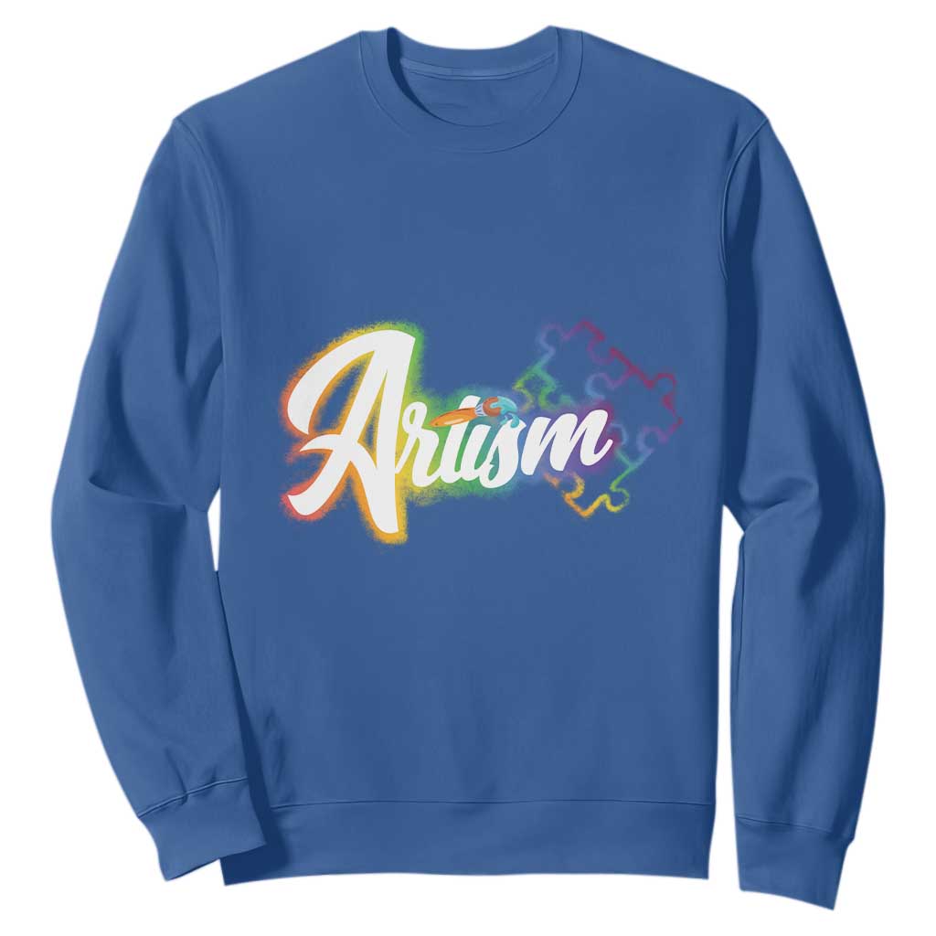 Autism Awareness Sweatshirt Artism Artist Autistic Rainbow Puzzle Aesthetic TS09 Royal Blue Printyourwear