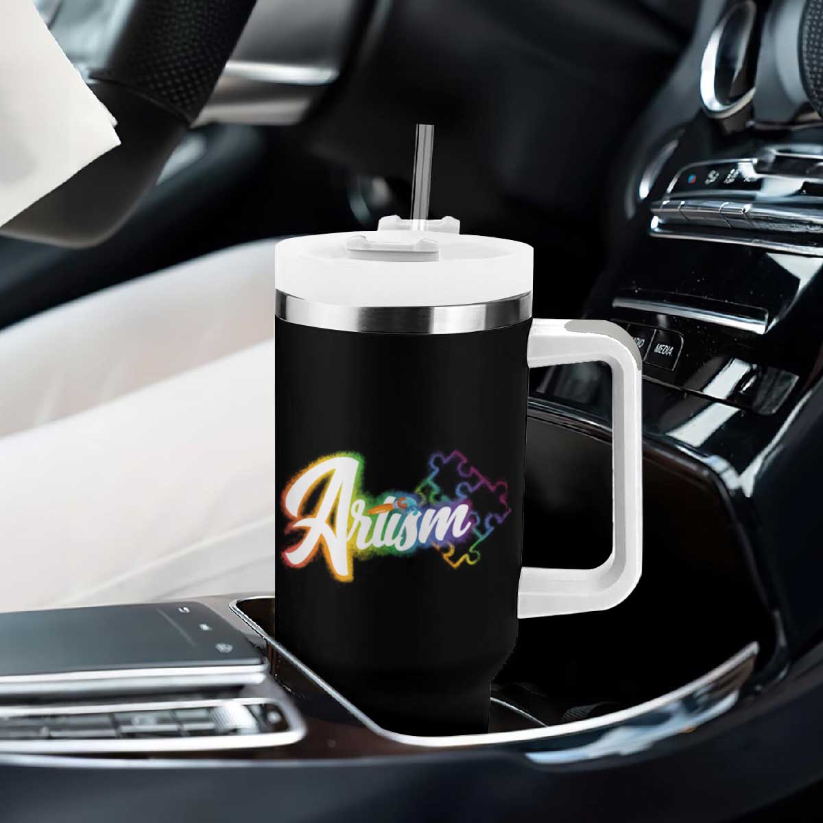 Autism Awareness Tumbler With Handle Artism Artist Autistic Rainbow Puzzle Aesthetic TS09 Print Your Wear