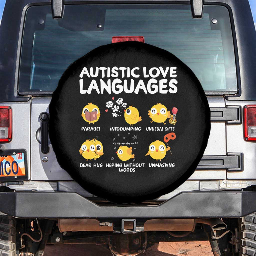 Autism Awareness Spare Tire Cover Autistic Love Languages Cute Chick TS09 No hole Black Print Your Wear