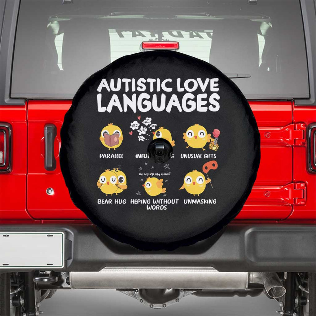 Autism Awareness Spare Tire Cover Autistic Love Languages Cute Chick TS09 Black Print Your Wear