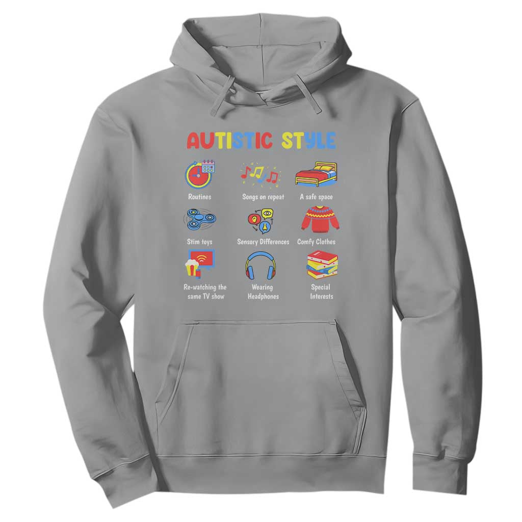 Autism Awareness Hoodie Autistic Style Routines Song On Repeat Stim Toys Sensory Differences TS09 Sport Gray Printyourwear