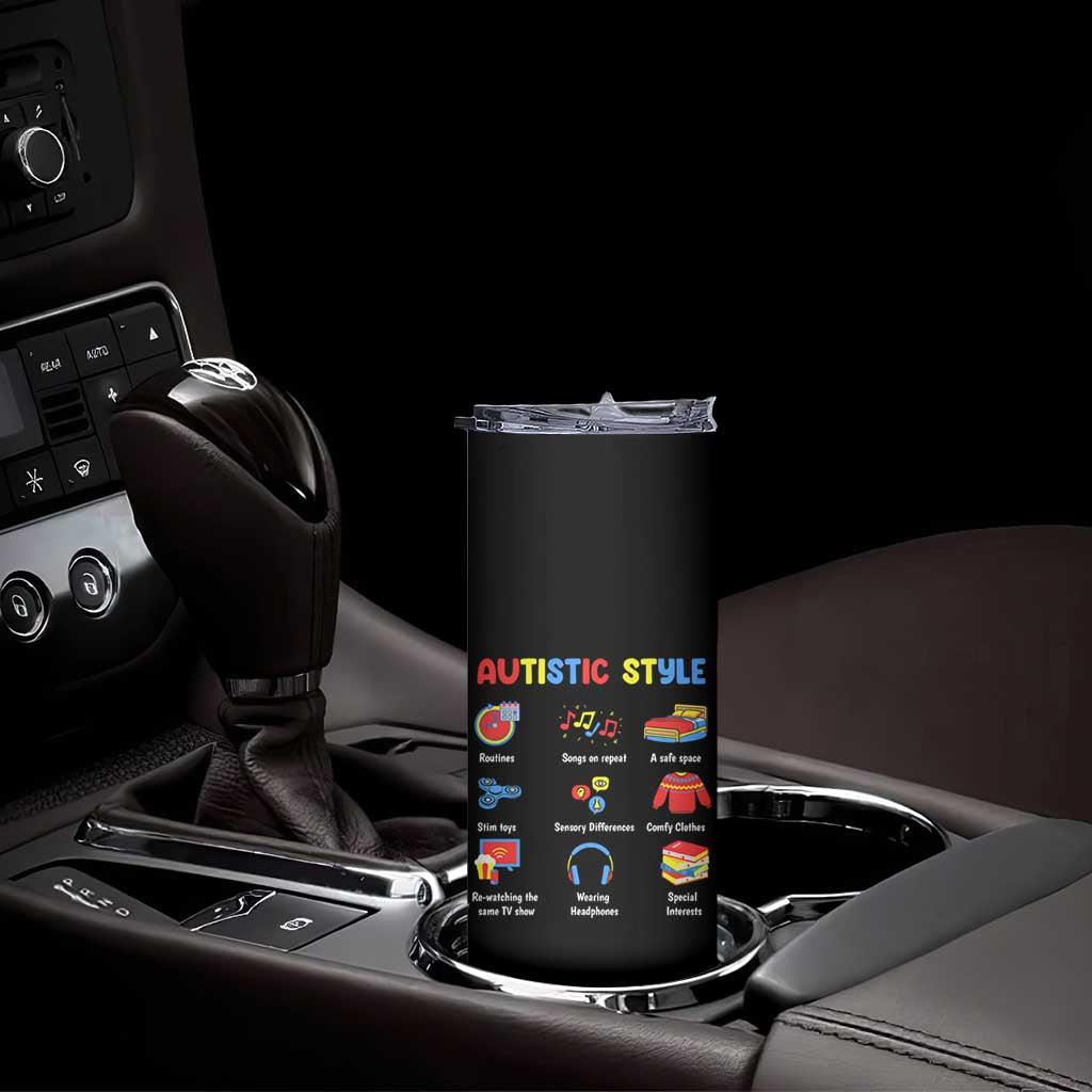 Autism Awareness Skinny Tumbler Autistic Style Routines Song On Repeat Stim Toys Sensory Differences TS09 Print Your Wear