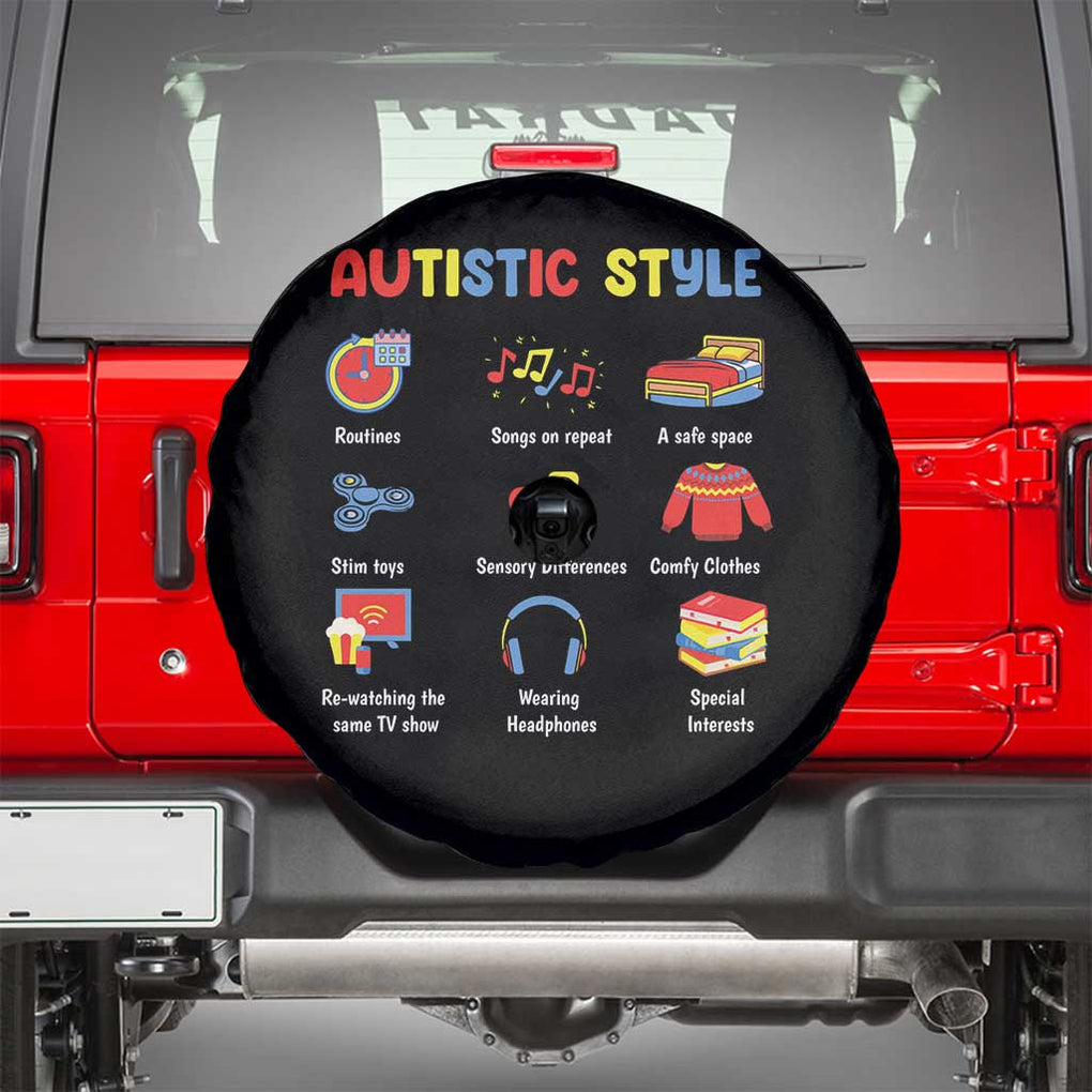 Autism Awareness Spare Tire Cover Autistic Style Routines Song On Repeat Stim Toys Sensory Differences TS09 Black Print Your Wear