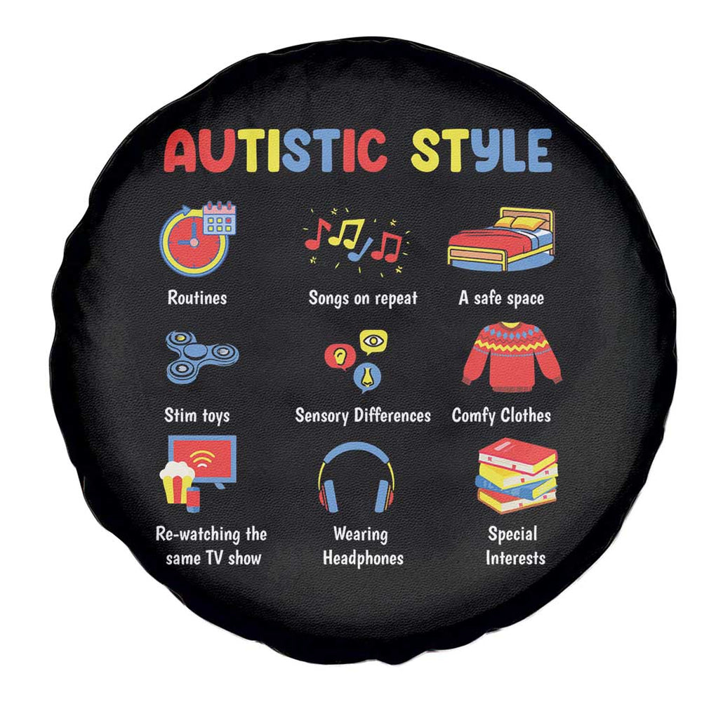 Autism Awareness Spare Tire Cover Autistic Style Routines Song On Repeat Stim Toys Sensory Differences TS09 Print Your Wear
