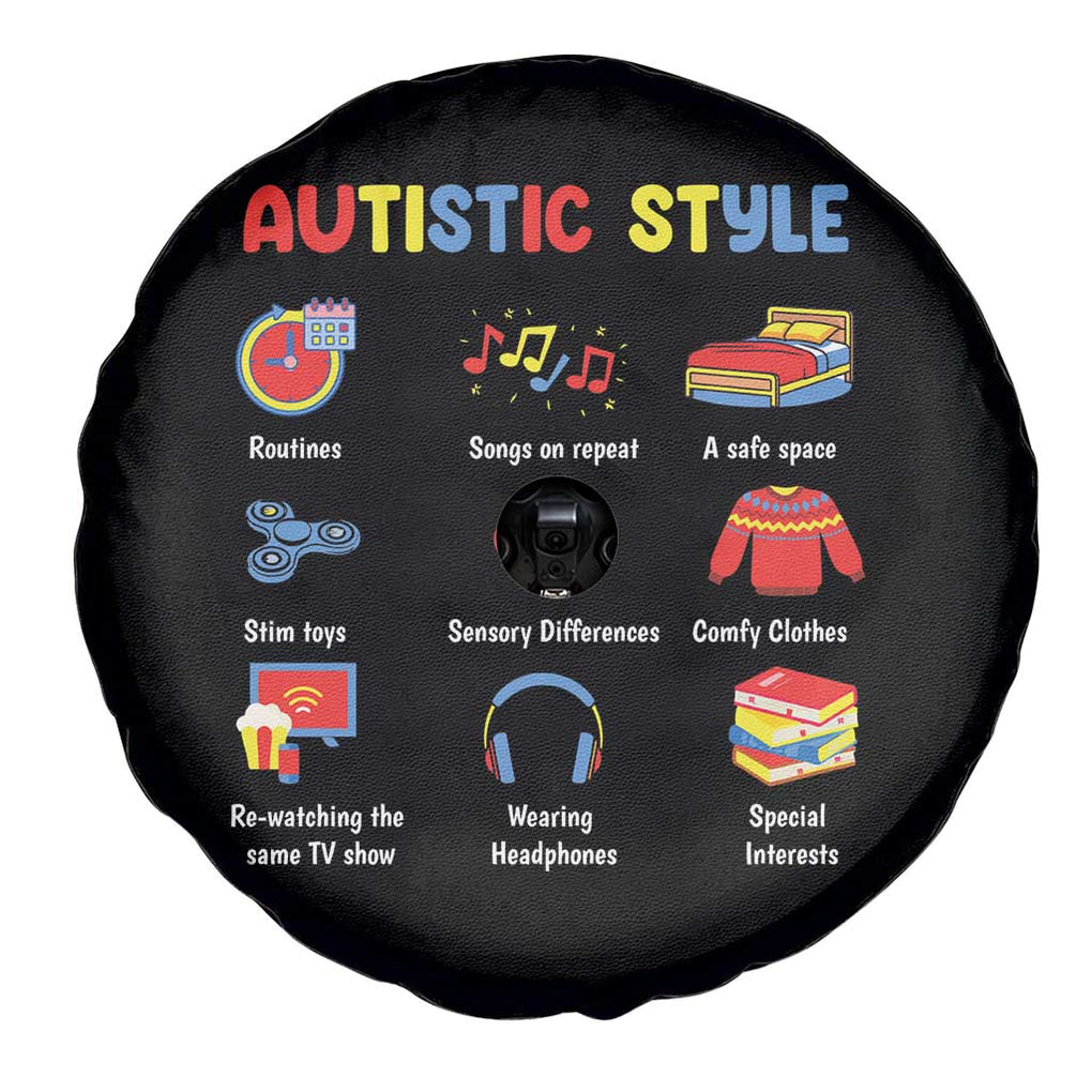 Autism Awareness Spare Tire Cover Autistic Style Routines Song On Repeat Stim Toys Sensory Differences TS09 Print Your Wear