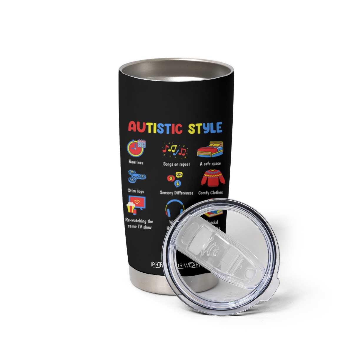Autism Awareness Tumbler Cup Autistic Style Routines Song On Repeat Stim Toys Sensory Differences TS09 Print Your Wear