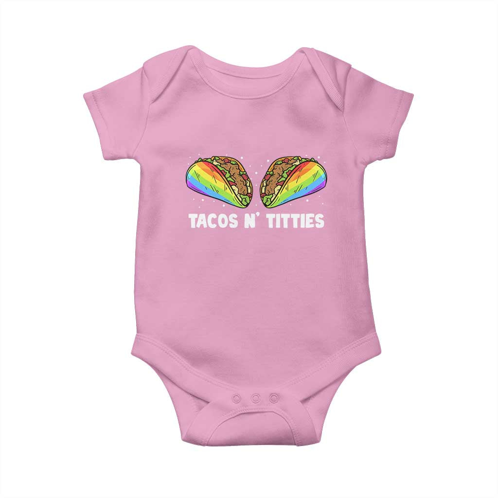Tacos Lover LGBT Pride Baby Onesie Tacos N' Titties Gay Rainbow Proud TS09 Light Pink Print Your Wear