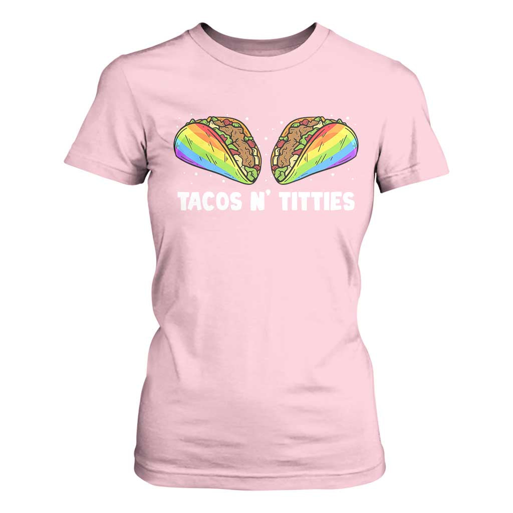 Tacos Lover LGBT Pride T Shirt For Women Tacos N' Titties Gay Rainbow Proud TS09 Light Pink Print Your Wear