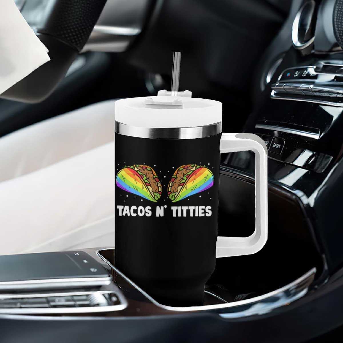 Tacos Lover LGBT Pride Tumbler With Handle Tacos N' Titties Gay Rainbow Proud TS09 Print Your Wear