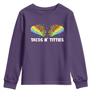 Tacos Lover LGBT Pride Youth Sweatshirt Tacos N' Titties Gay Rainbow Proud TS09 Purple Print Your Wear