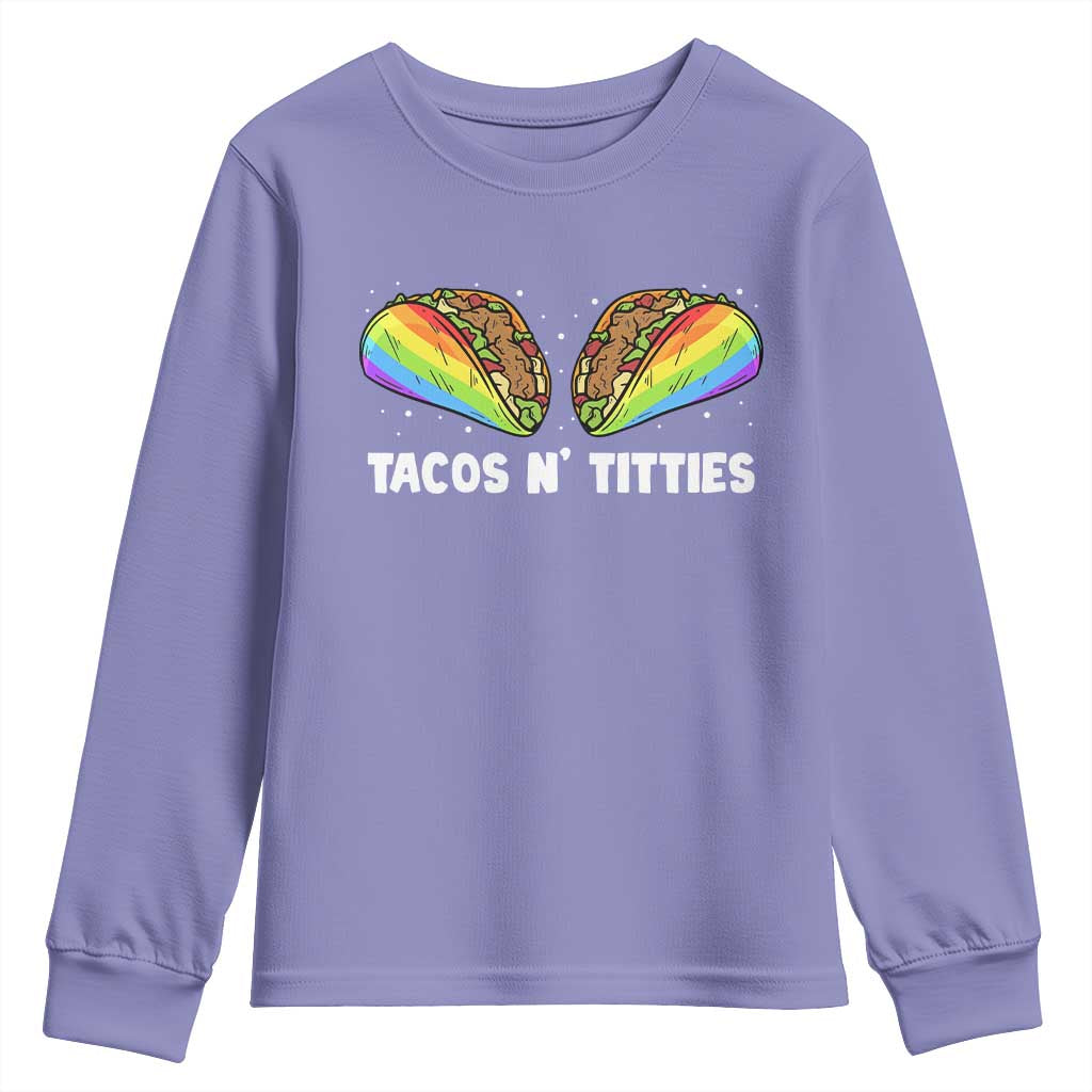 Tacos Lover LGBT Pride Youth Sweatshirt Tacos N' Titties Gay Rainbow Proud TS09 Violet Print Your Wear