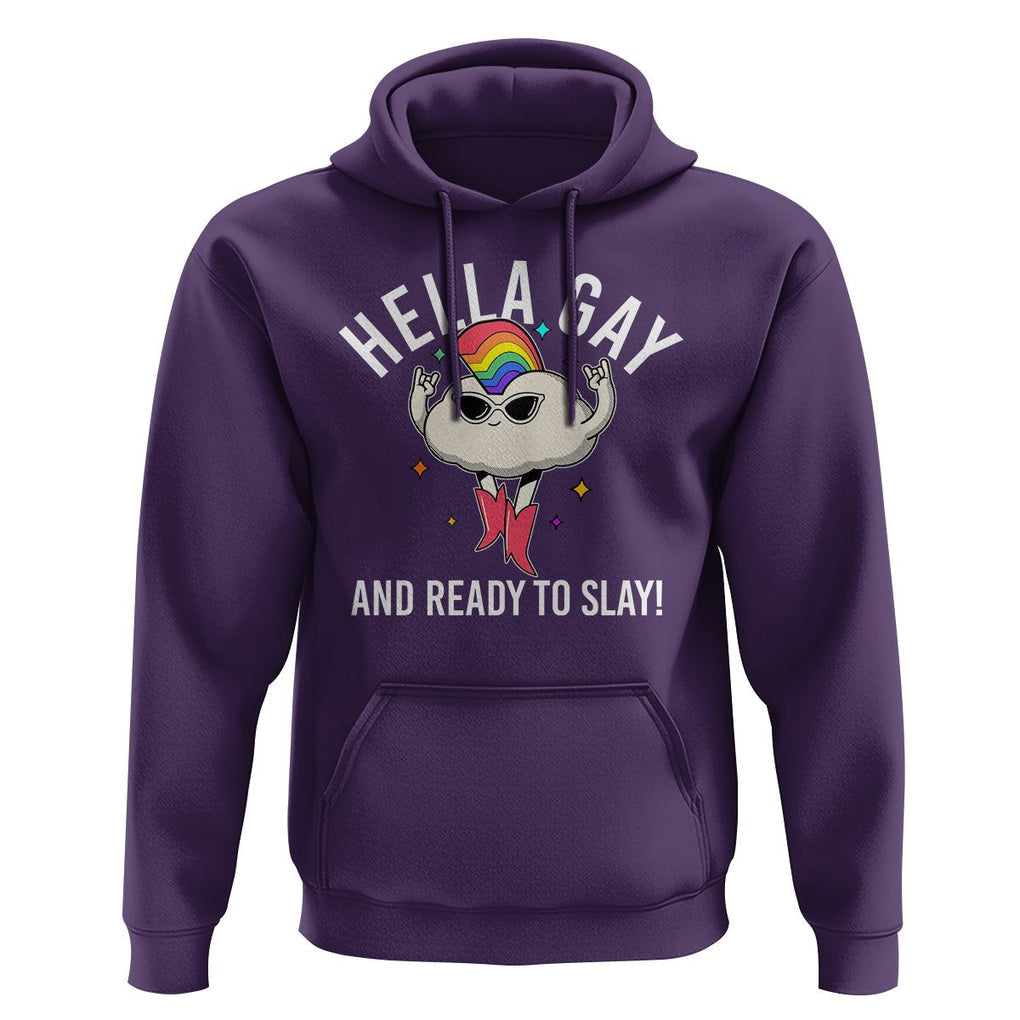Funny LGBT Pride Hoodie Hella Gay And Ready To Slay Rainbow TS09 Purple Print Your Wear