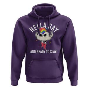 Funny LGBT Pride Hoodie Hella Gay And Ready To Slay Rainbow TS09 Purple Print Your Wear