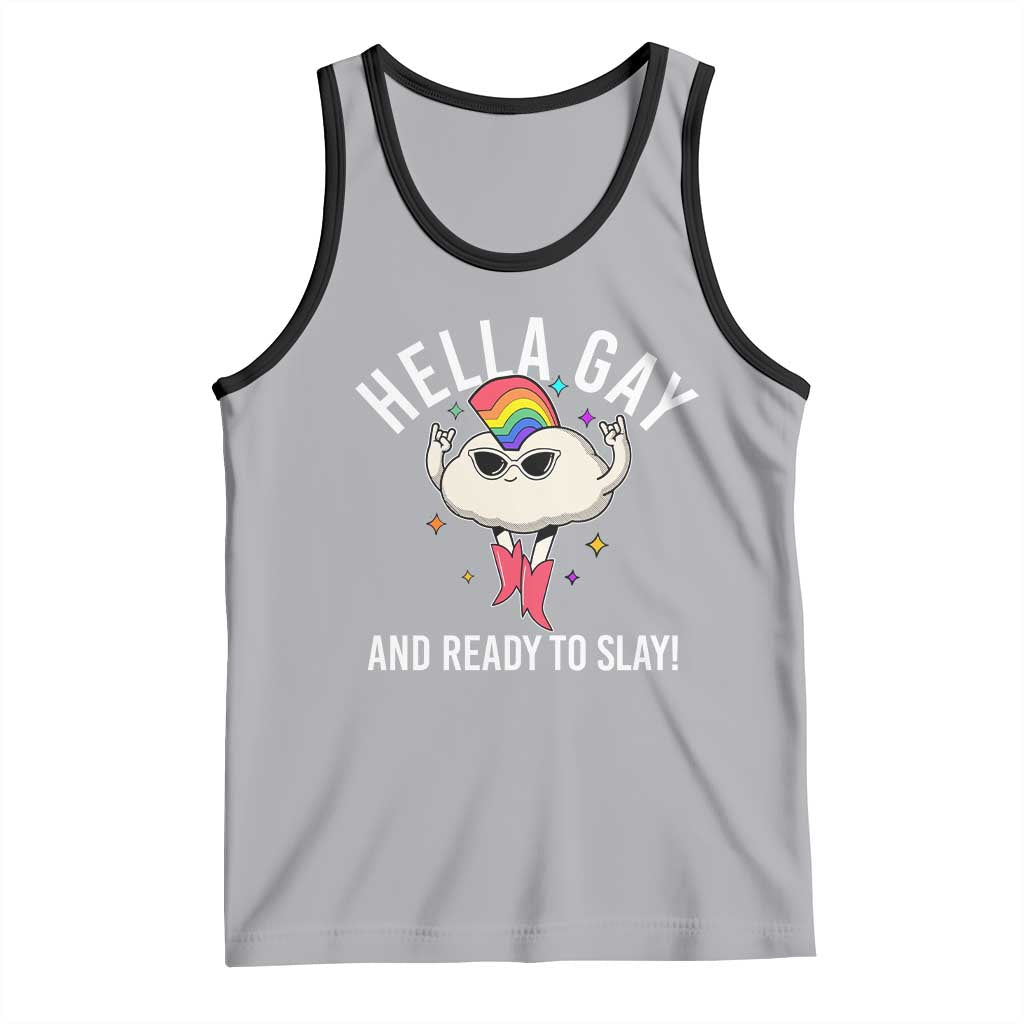 Funny LGBT Pride Tank Top Hella Gay And Ready To Slay Rainbow TS09 Athletic Heather Black Print Your Wear