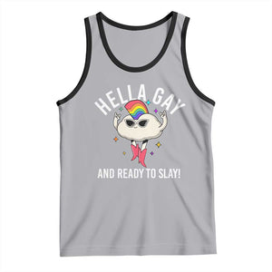 Funny LGBT Pride Tank Top Hella Gay And Ready To Slay Rainbow TS09 Athletic Heather Black Print Your Wear
