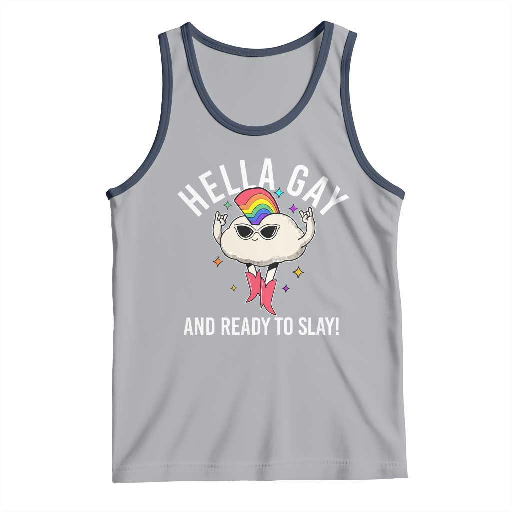 Funny LGBT Pride Tank Top Hella Gay And Ready To Slay Rainbow TS09 Athletic Heather Navy Print Your Wear