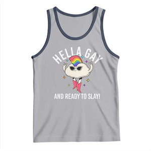 Funny LGBT Pride Tank Top Hella Gay And Ready To Slay Rainbow TS09 Athletic Heather Navy Print Your Wear