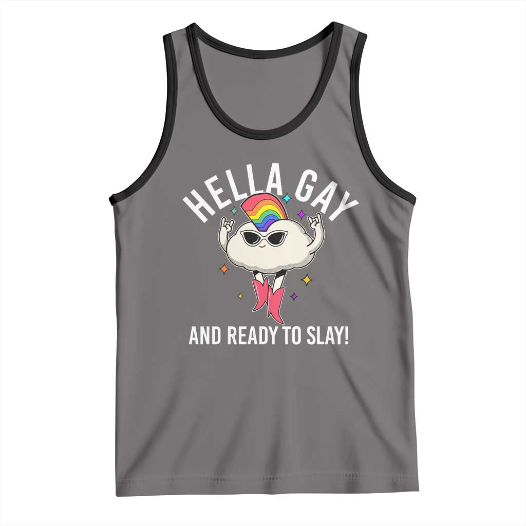 Funny LGBT Pride Tank Top Hella Gay And Ready To Slay Rainbow TS09 Deep Heather Black Print Your Wear