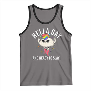 Funny LGBT Pride Tank Top Hella Gay And Ready To Slay Rainbow TS09 Deep Heather Black Print Your Wear