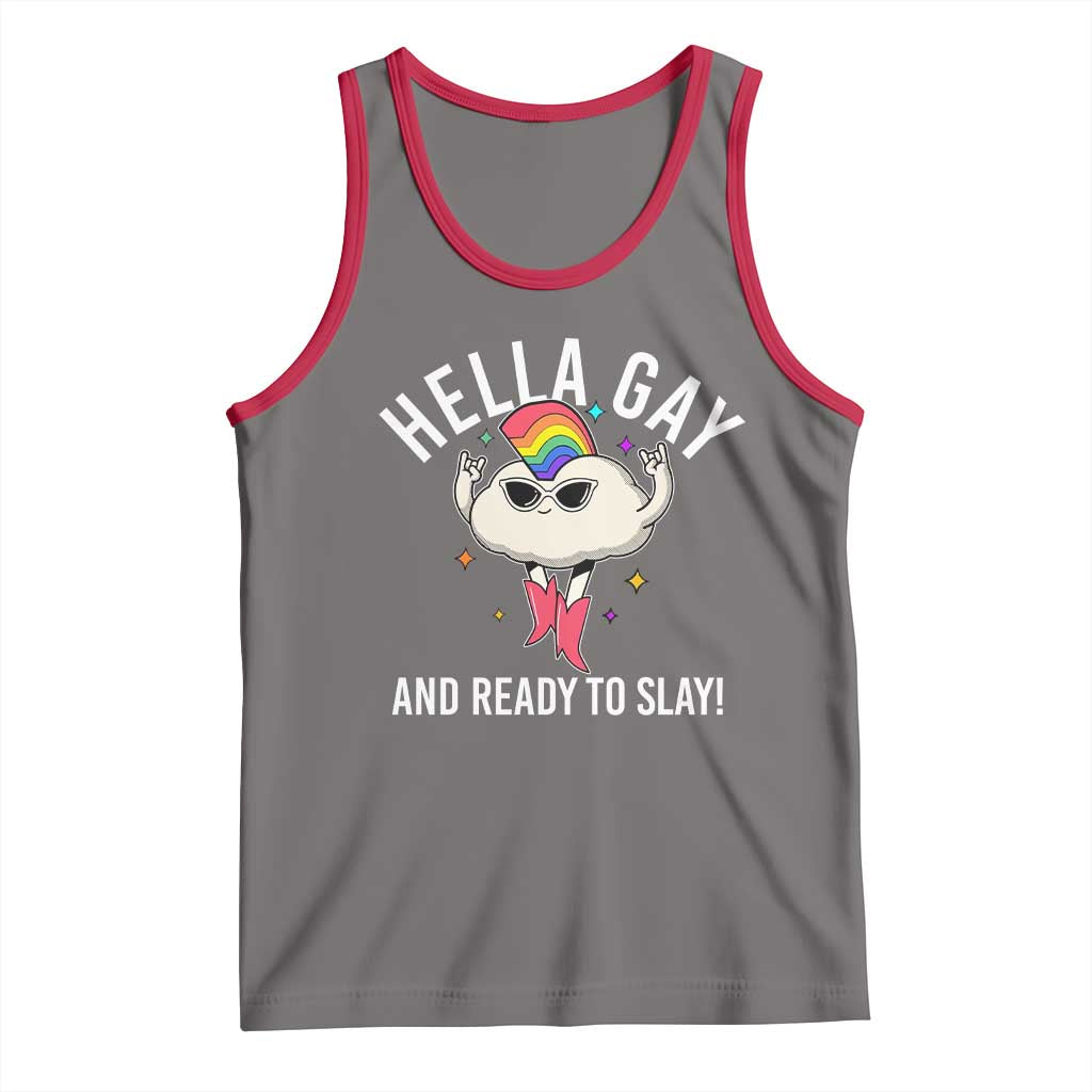 Funny LGBT Pride Tank Top Hella Gay And Ready To Slay Rainbow TS09 Deep Heather Red Print Your Wear