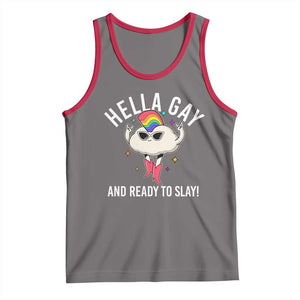 Funny LGBT Pride Tank Top Hella Gay And Ready To Slay Rainbow TS09 Deep Heather Red Print Your Wear