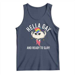 Funny LGBT Pride Tank Top Hella Gay And Ready To Slay Rainbow TS09 Navy Print Your Wear