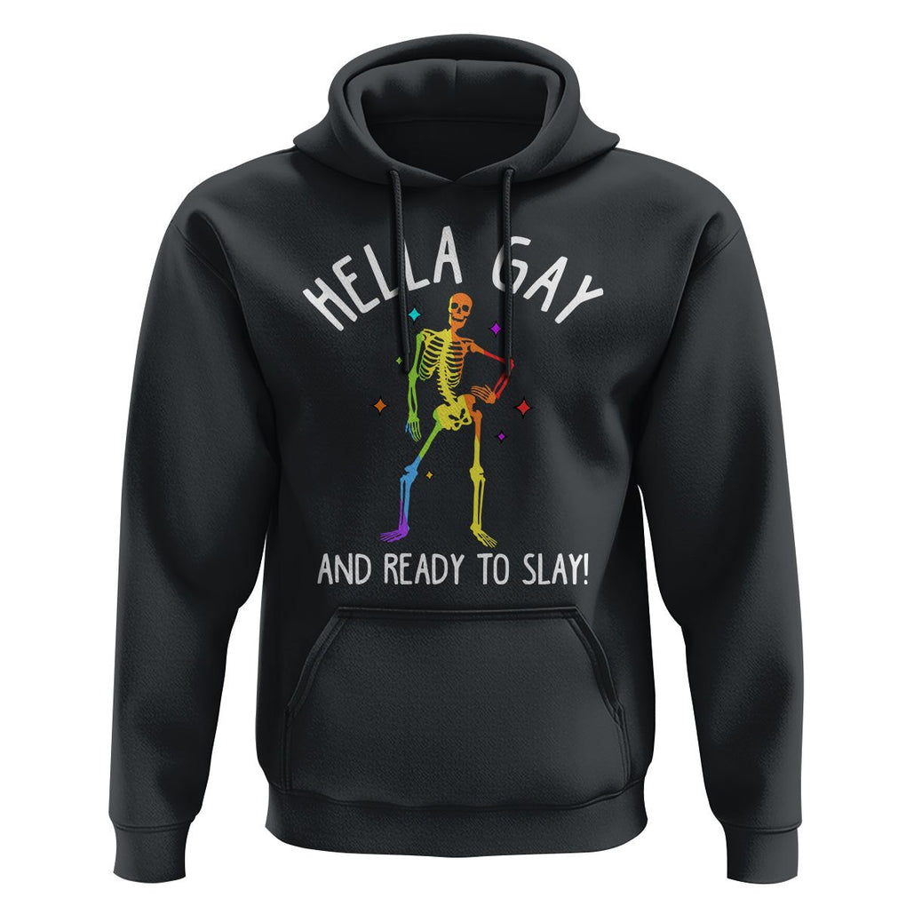 Funny LGBT Pride Hoodie Hella Gay And Ready To Slay Rainbow Skeleton TS09 Black Print Your Wear
