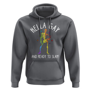 Funny LGBT Pride Hoodie Hella Gay And Ready To Slay Rainbow Skeleton TS09 Charcoal Print Your Wear