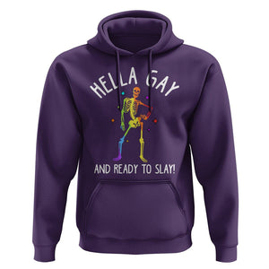 Funny LGBT Pride Hoodie Hella Gay And Ready To Slay Rainbow Skeleton TS09 Purple Print Your Wear
