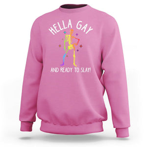 Funny LGBT Pride Sweatshirt Hella Gay And Ready To Slay Rainbow Skeleton TS09 Azalea Print Your Wear