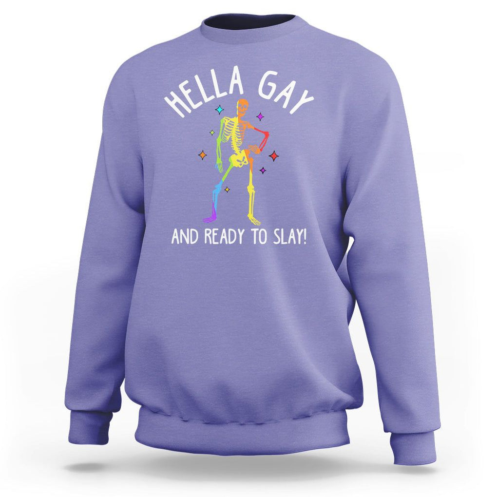 Funny LGBT Pride Sweatshirt Hella Gay And Ready To Slay Rainbow Skeleton TS09 Violet Print Your Wear