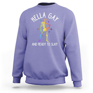 Funny LGBT Pride Sweatshirt Hella Gay And Ready To Slay Rainbow Skeleton TS09 Violet Print Your Wear
