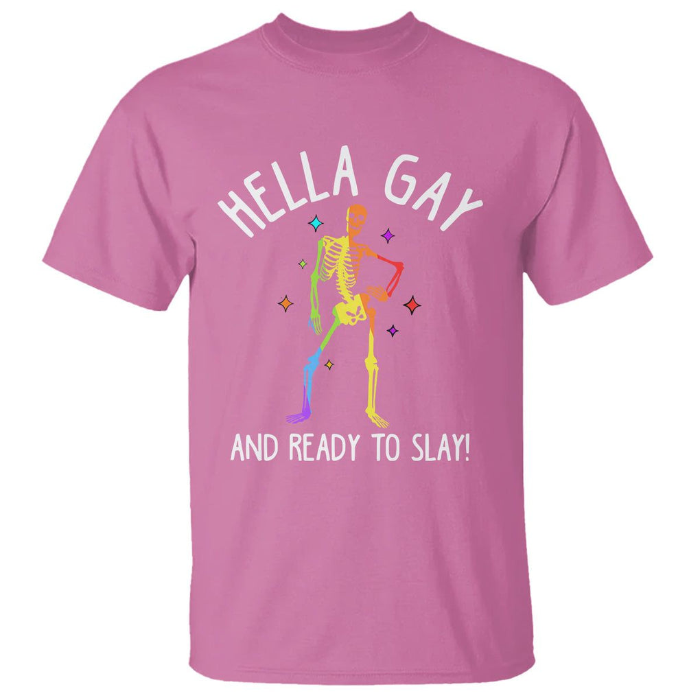 Funny LGBT Pride T Shirt Hella Gay And Ready To Slay Rainbow Skeleton TS09 Azalea Print Your Wear