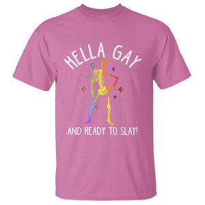 Funny LGBT Pride T Shirt Hella Gay And Ready To Slay Rainbow Skeleton TS09 Azalea Print Your Wear