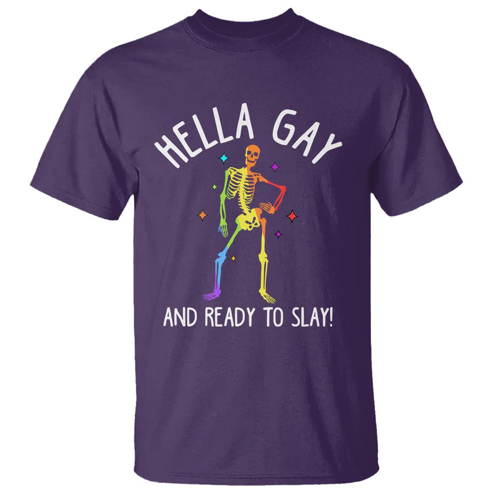 Funny LGBT Pride T Shirt Hella Gay And Ready To Slay Rainbow Skeleton TS09 Purple Print Your Wear