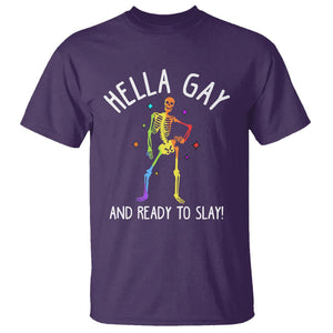 Funny LGBT Pride T Shirt Hella Gay And Ready To Slay Rainbow Skeleton TS09 Purple Print Your Wear