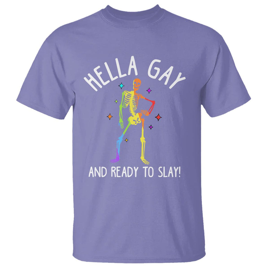 Funny LGBT Pride T Shirt Hella Gay And Ready To Slay Rainbow Skeleton TS09 Violet Print Your Wear