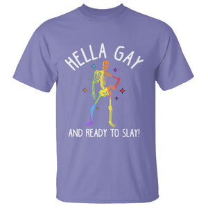 Funny LGBT Pride T Shirt Hella Gay And Ready To Slay Rainbow Skeleton TS09 Violet Print Your Wear