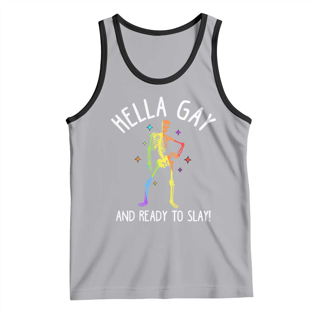 Funny LGBT Pride Tank Top Hella Gay And Ready To Slay Rainbow Skeleton TS09 Athletic Heather Black Print Your Wear