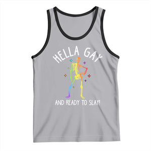 Funny LGBT Pride Tank Top Hella Gay And Ready To Slay Rainbow Skeleton TS09 Athletic Heather Black Print Your Wear