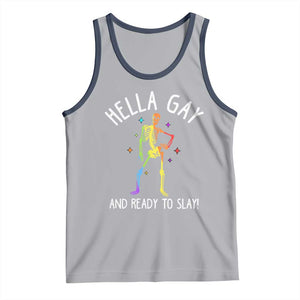Funny LGBT Pride Tank Top Hella Gay And Ready To Slay Rainbow Skeleton TS09 Athletic Heather Navy Print Your Wear