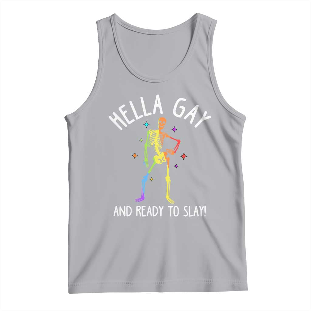 Funny LGBT Pride Tank Top Hella Gay And Ready To Slay Rainbow Skeleton TS09 Athletic Heather Print Your Wear