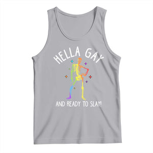 Funny LGBT Pride Tank Top Hella Gay And Ready To Slay Rainbow Skeleton TS09 Athletic Heather Print Your Wear