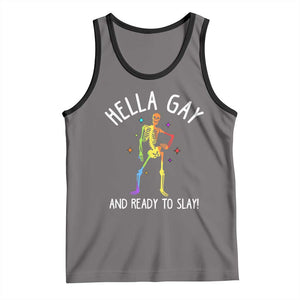 Funny LGBT Pride Tank Top Hella Gay And Ready To Slay Rainbow Skeleton TS09 Deep Heather Black Print Your Wear