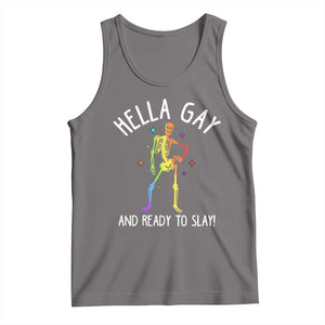 Funny LGBT Pride Tank Top Hella Gay And Ready To Slay Rainbow Skeleton TS09 Deep Heather Print Your Wear
