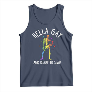 Funny LGBT Pride Tank Top Hella Gay And Ready To Slay Rainbow Skeleton TS09 Navy Print Your Wear