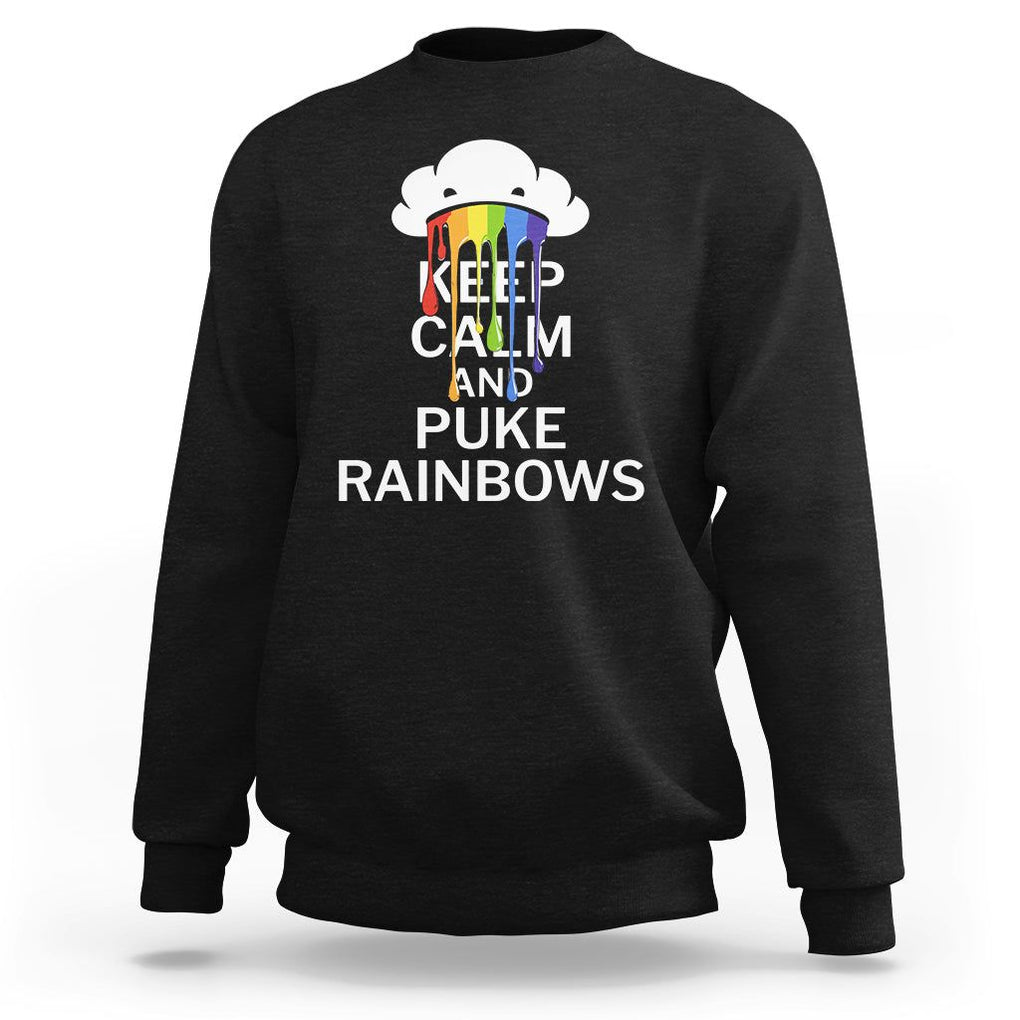 Funny LGBT Pride Sweatshirt Keep Calm And Puke Rainbow TS09 Black Print Your Wear